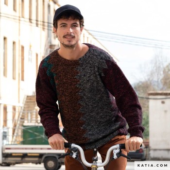 Свитер мужской вязаный из пряжи Katia Concept линейка Cotton-Merino