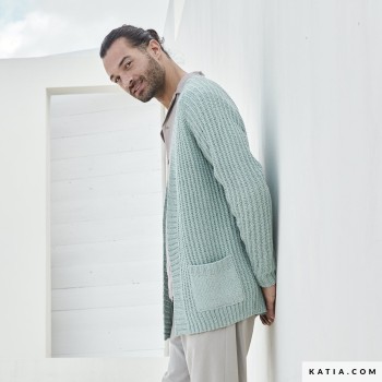 мужской кардиган с карманами, связанный из пряжи Cotton-Yak от Concept by Katia
