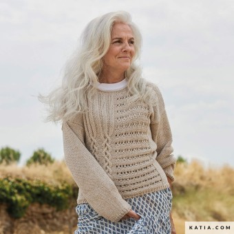 Женский свитер с блочной вязкой из пряжи Cotton-Yak
