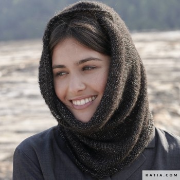 элегантный капюшон на круговых спицах пряжей Silk Alpaca Natural Colors by Concept by Katia