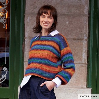 Вязаный узор для полосатого свитера с использованием пряжи Silky Lace Rainbow