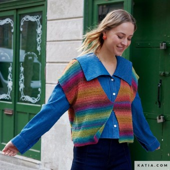 Разноцветный узор для вязания жилета крючком с использованием пряжи Silky Lace Rainbow