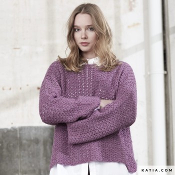 свитер с горловиной лодочкой в красивом сиреневом цвете из Silky Lace, теплой пряжи, сочетающей шелк и меринос