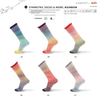 палитра всех цветов носочной испанской пряжи Katia Concept Symmetric Socks & More - Rainbow