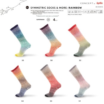 палитра всех цветов носочной испанской пряжи Katia Concept Symmetric Socks & More - Rainbow