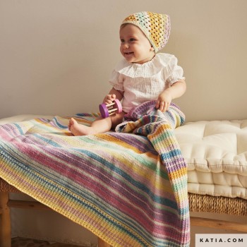 Легкий узор вязания детского одеяла с использованием пряжи Katia Fair Cotton Diverso