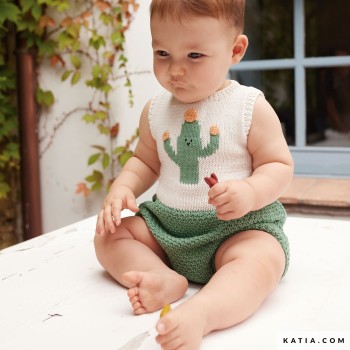 Этот нежный летний топ для малышей, вязаный из хлопка Katia Fair Cotton, прохладный, легкий и нежный для чувствительной кожи ребенка