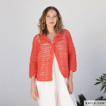 Свяжите крючком легкий и нежный кардиган из органического хлопка Katia Fair Cotton, который идеально подходит для лета