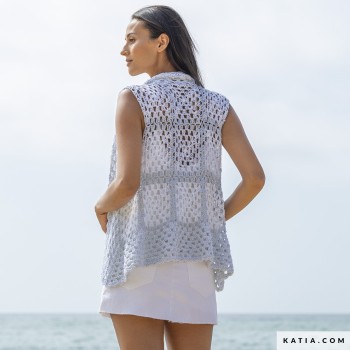 Женский жилет крючком из льняной пряжи Katia Lino 100%