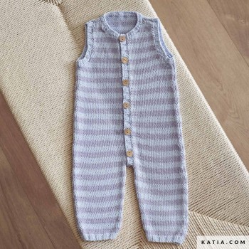 полосатый детский ромпер, связанный из пряжи Summer Comfort