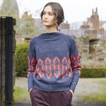 Пряжа Rowan Felted Tweed DK с твидовыми вкраплениями, идеальна для жаккардовых узоров в тёплых земляных тонах.