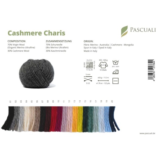 образцы цветов (sample cards, color cards) пряжи Cashmere Charis от Pascuali