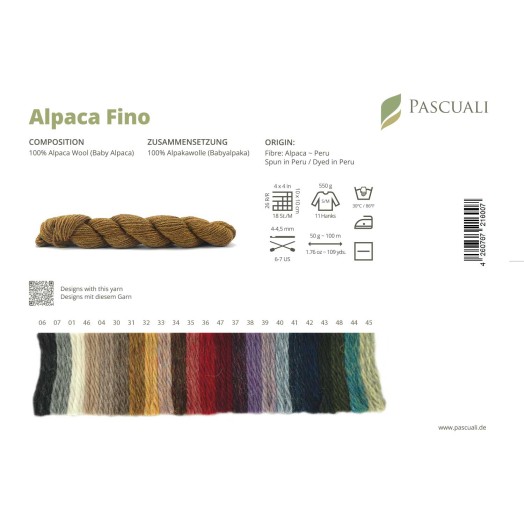образцы цветов (sample cards, color cards) пряжи Alpaca Fino от Pascuali