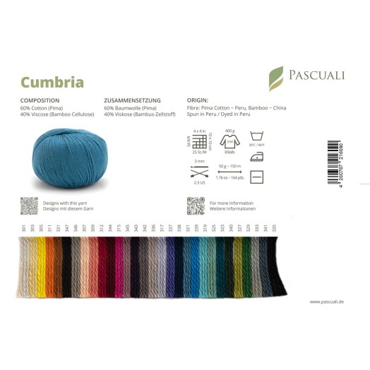 образцы цветов (sample cards, color cards) пряжи Cumbria от Pascuali