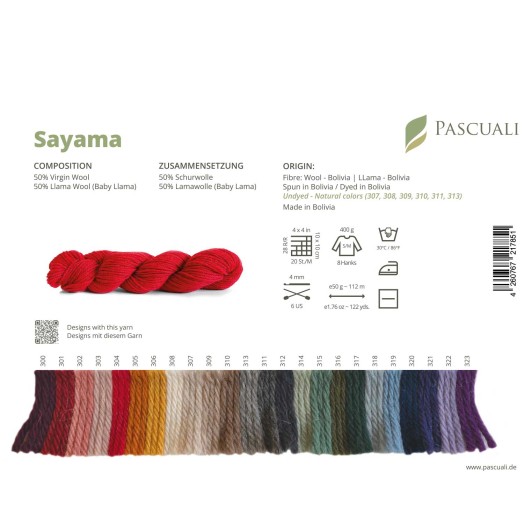 образцы цветов (sample cards, color cards) пряжи Sayama от Pascuali