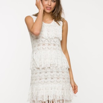 Модель 19119 вязаное белое платье из пряжи Austermann Bio Cotton