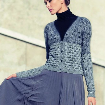 Модель 187 Женская кофточка связанная из пряжи Austermann Merino 160 EXP Цвет 229 и Kid Silk Цвет 07