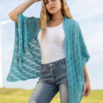 Модель 21020 бирюзовый палантин связаный из пряжи Austermann Magic Silk Color