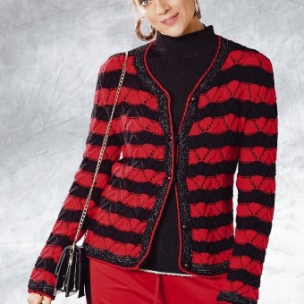 Модель 17358 Женский кардиган связаный из пряжи Austermann Merino 105 Цвет 302, 303 и Pailletten цвет 02