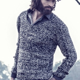 Модель 132003 мужской Пулловер связаный из пряжи Austermann Merino 105 Цвет 334 и Merino 160 Цвет 210