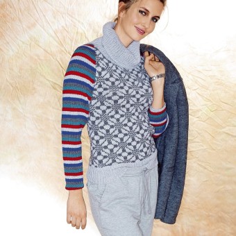 Модель 17316 Женский Пулловер связаный из пряжи Austermann Merino 105 Цвет 328, 329, 303, 333, 360