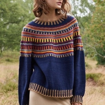 Rebecca № 95 Модель 1 Женский джемпер из мериноса связаный с помощью пряжи Austermann Merino 120 Цвета 104, 169, 123, 155, 165 и 167