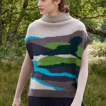 Rebecca № 95 Модель 9 Женский слиповер-жилет связаный из пряжи Austermann Merino 120 Цвета 138, 137, 134, 121, 140 и 133
