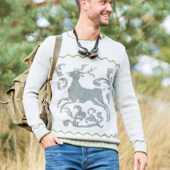 Модель 2 Мужской джемпер связаный из пряжи Austermann Merino 85 EXP Цвета 63, 60 и 45