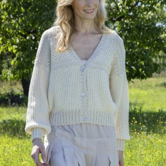 Rebecca № 93 Модель 7 Женская куртка Merino Cotton цвет 01 Пайетки цвет 01 связан из пряжи Austermann