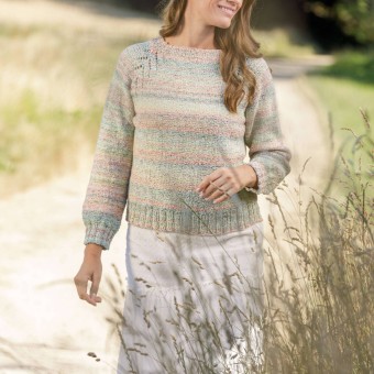 Модель 23021 женский связаный вручную пуловер из пряжи Austermann Playa Organic Cotton