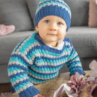 Модель 21084 детские свитер и шапочка связанные из пряжи Austermann Step 4 Merino 4-fach Uni & Melangen