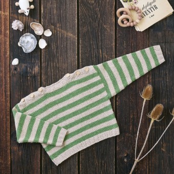 Детская блузка в полоску Пряжа Luna от Permin, цвет: 21 Sand, 24 Apple green