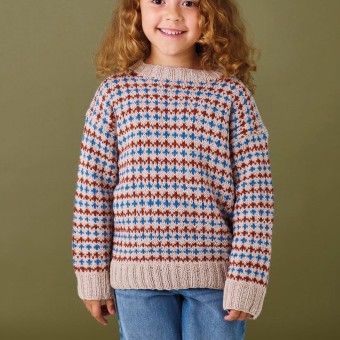 МОРСКОЙ ДЕТСКИЙ СВИТЕР Пряжа Luna от Permin, цвет: 889023 Cobalt blue, 889019 Rust 889021 Sand