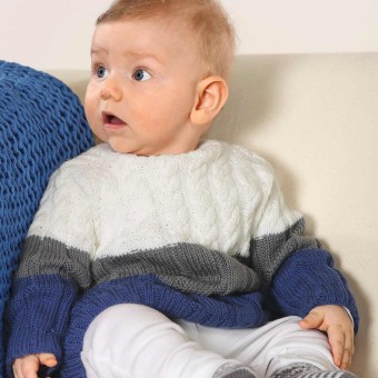 Модель 14208 Детский пуловер связанный вручную из пряжи Schoeller + Stahl Baby Merino Fb. 3921, 3946, 3901
