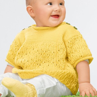 Модель 12206 Детский желтый пуловер связанный вручную из пряжи Schoeller + Stahl Baby Merino Fb. 3910