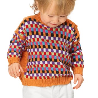 Модель 12234 Детский пуловер связанный вручную из пряжи Schoeller + Stahl Baby Merino Fb. 3928, 3918, 3901, 3924, 3939, 3912, 3943