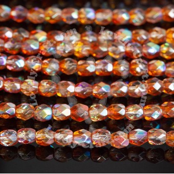Граненые стеклянные бусины Fire Polished 4 мм Crystal Orange Rainbow (#00030-98535)