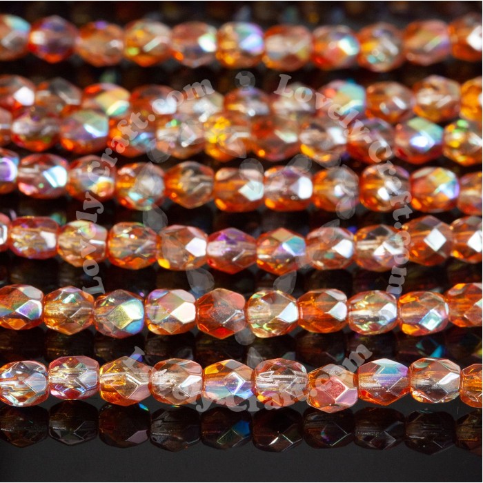 Граненые стеклянные бусины Fire Polished 4 мм Crystal Orange Rainbow (#00030-98535)