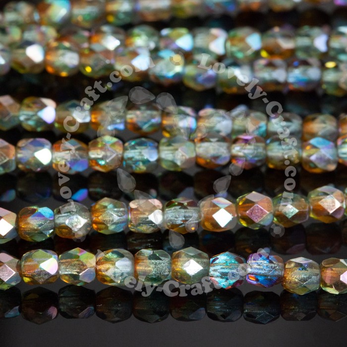 Бусины Fire Polished 4 мм цвет Aqua Orange Rainbow (#60020/98535) (Чехия)