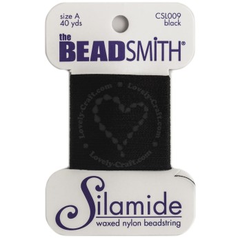Нейлоновые вощеные нити для бисероплетения BEADSMITH Silamide А, цвет чёрный