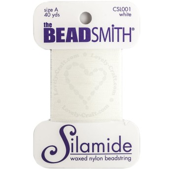 Нейлоновые вощеные нити для бисероплетения BEADSMITH Silamide А, цвет белый