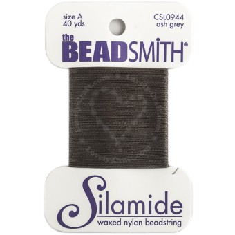 Купить нейлоновую вощёную нить Beadsmith Silamide на картонной катушке пепельно-серого цвета