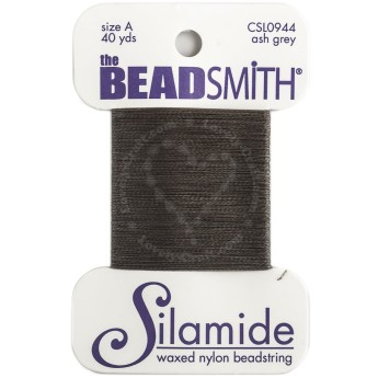 Нейлоновые вощеные нити для бисероплетения BEADSMITH Silamide А, цвет пепельно-серый