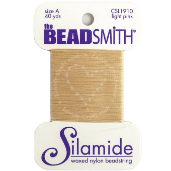 Купить нейлоновую вощёную нить Beadsmith Silamide на картонной катушке персикового цвета