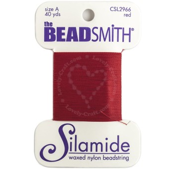 Купить нейлоновую вощёную нить Beadsmith Silamide на картонной катушке красного цвета