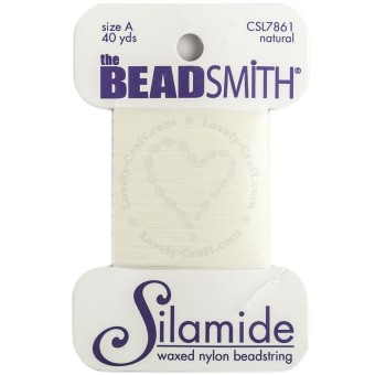 Купить нейлоновую вощёную нить Beadsmith Silamide на картонной катушке цвет натуральный слоновая кость.