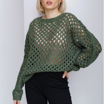 Джемпер с сетчатым узором из пряжи Aura Yarns Love Me, оттенок Eucalyptus, расход - 5 мотков