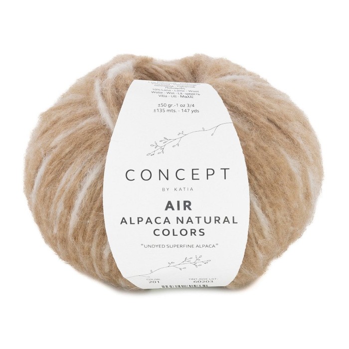 Купить пряжу Katia 🧶 Concept Air Alpaca Natural Colors цвет 201 Camel-Ecru 🧡 в Калининграде