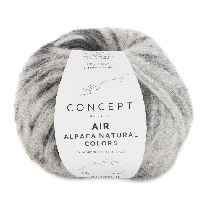 Купить пряжу Katia 🧶 Concept Air Alpaca Natural Colors цвет 204 Grey-Black 🧡 в Калининграде
