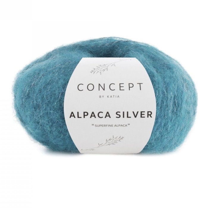 Купить пряжу Concept by Katia 🧶 Alpaca Silver цвет 266 Silver-Dark Turquoise 🧡 в Калининграде